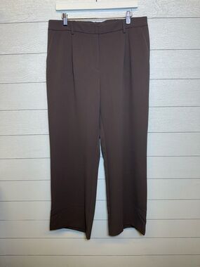 DKNY Women’s Taupe-Brown Straight Wide Leg Dress Pants